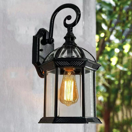Vintage Lantern Black Outdoor Wall Sconce Image - 1