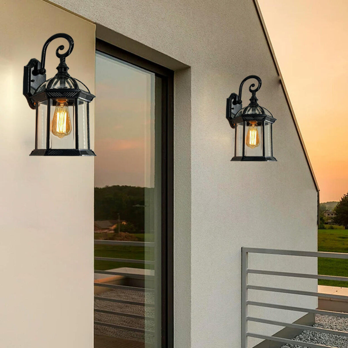 Vintage Lantern Black Outdoor Wall Sconce Image - 2