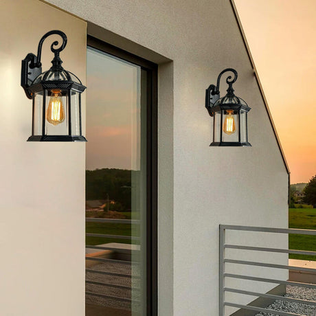Vintage Lantern Black Outdoor Wall Sconce Image - 2