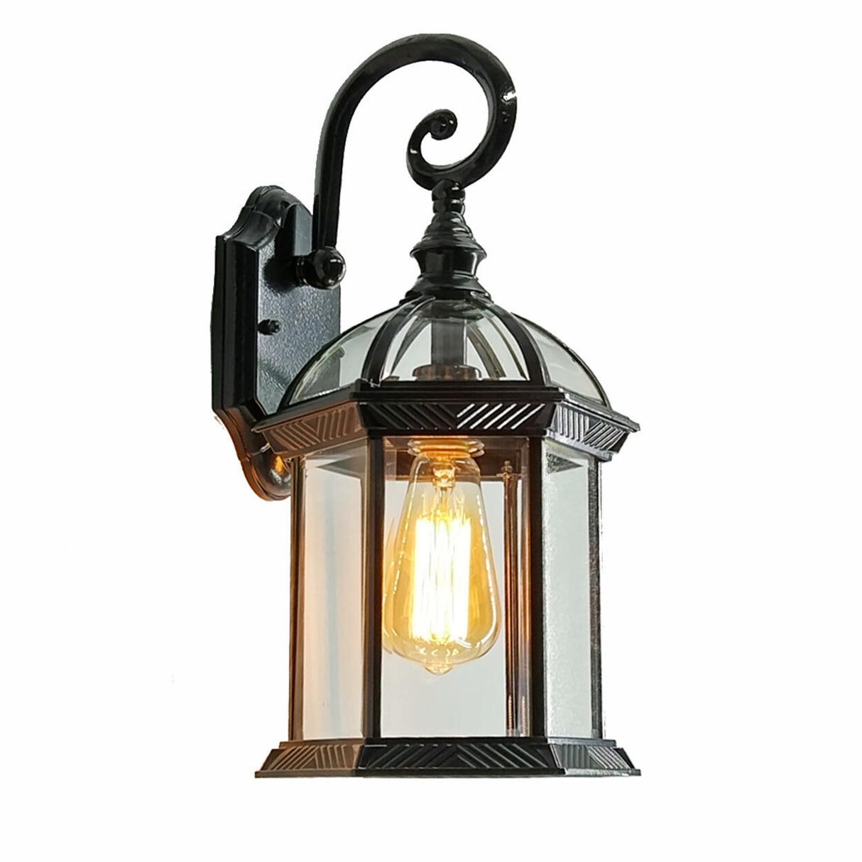 Vintage Lantern Black Outdoor Wall Sconce Image - 5