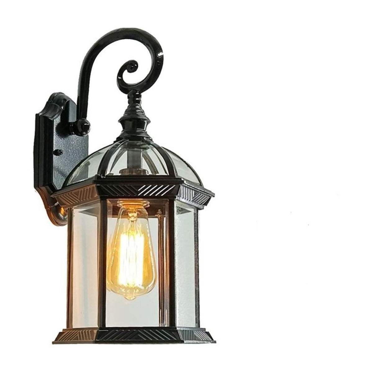Vintage Lantern Black Outdoor Wall Sconce Image - 6