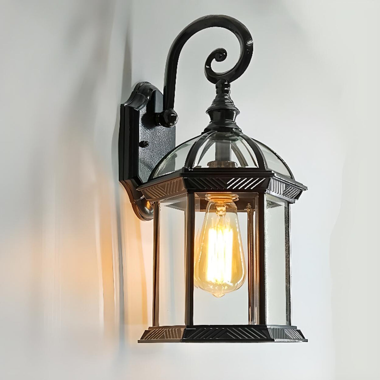 Vintage Lantern Black Outdoor Wall Sconce Image - 7