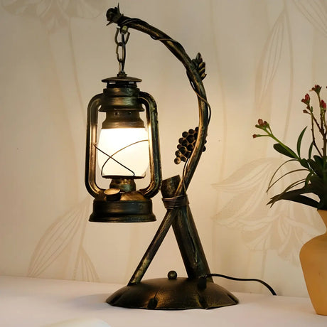 Vintage Lantern Brass Vine Decor Bedroom Table Lamp Image - 1