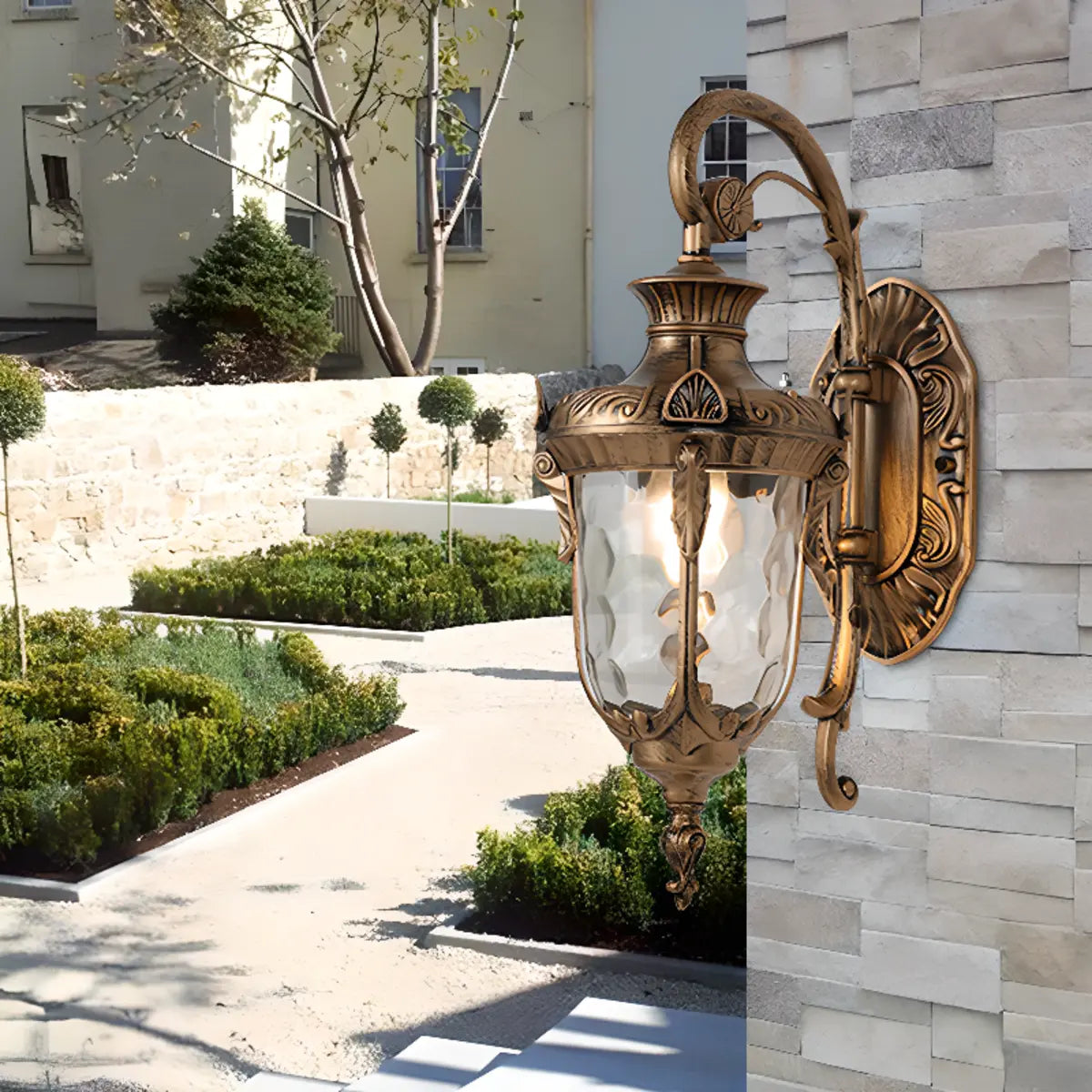 Vintage Lantern Glass Outdoor Ambient Wall Light Bronze Image - 3