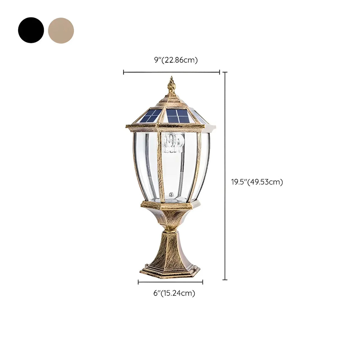 Vintage Lantern Glass Solar Outdoor Post Table Lamp 