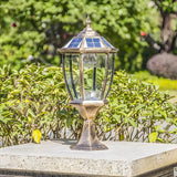 Vintage Lantern Glass Solar Outdoor Post Table Lamp Image - 3