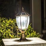 Vintage Lantern Glass Solar Outdoor Post Table Lamp Image - 4