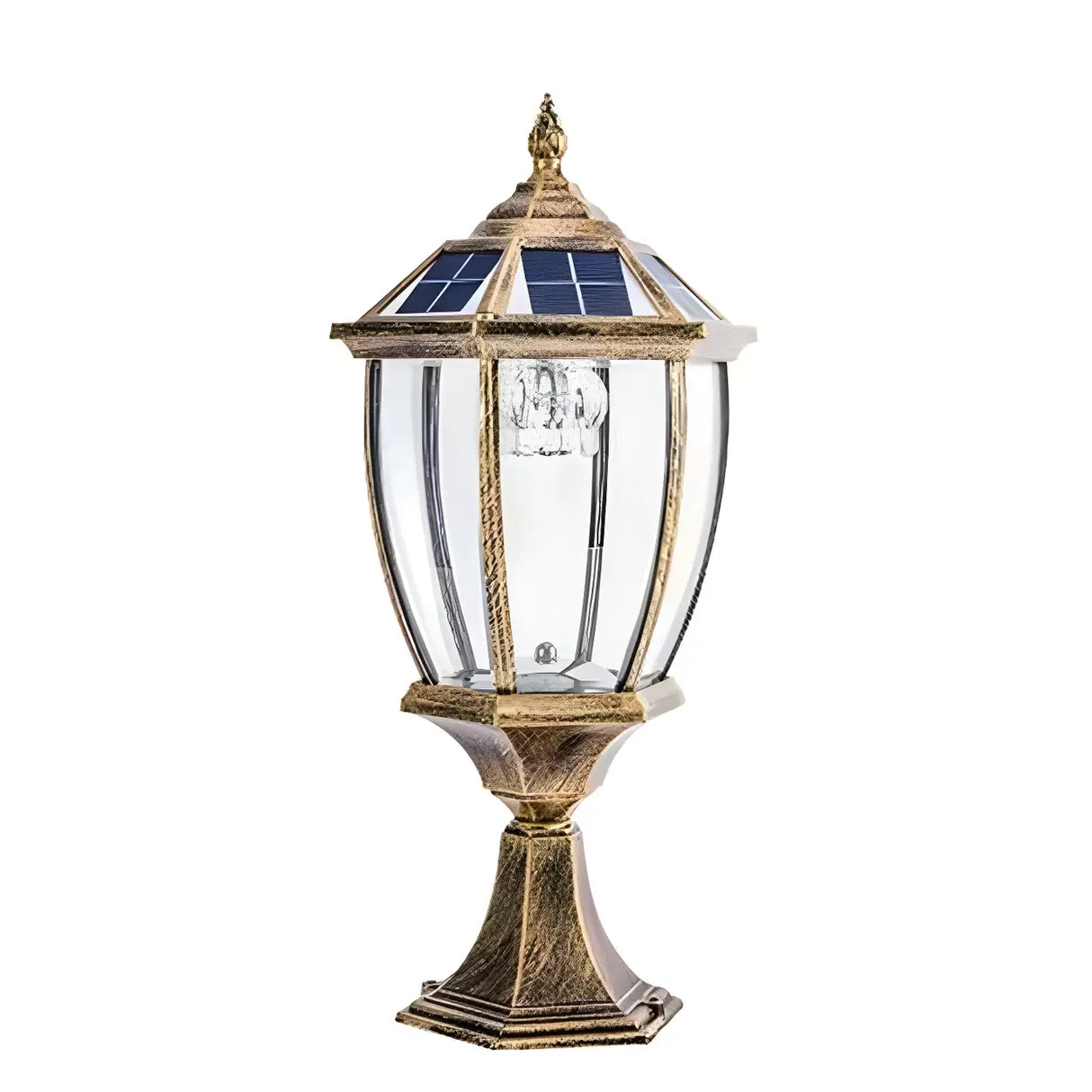 Vintage Lantern Glass Solar Outdoor Post Table Lamp Image - 5
