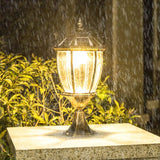 Vintage Lantern Glass Solar Outdoor Post Table Lamp Image - 9