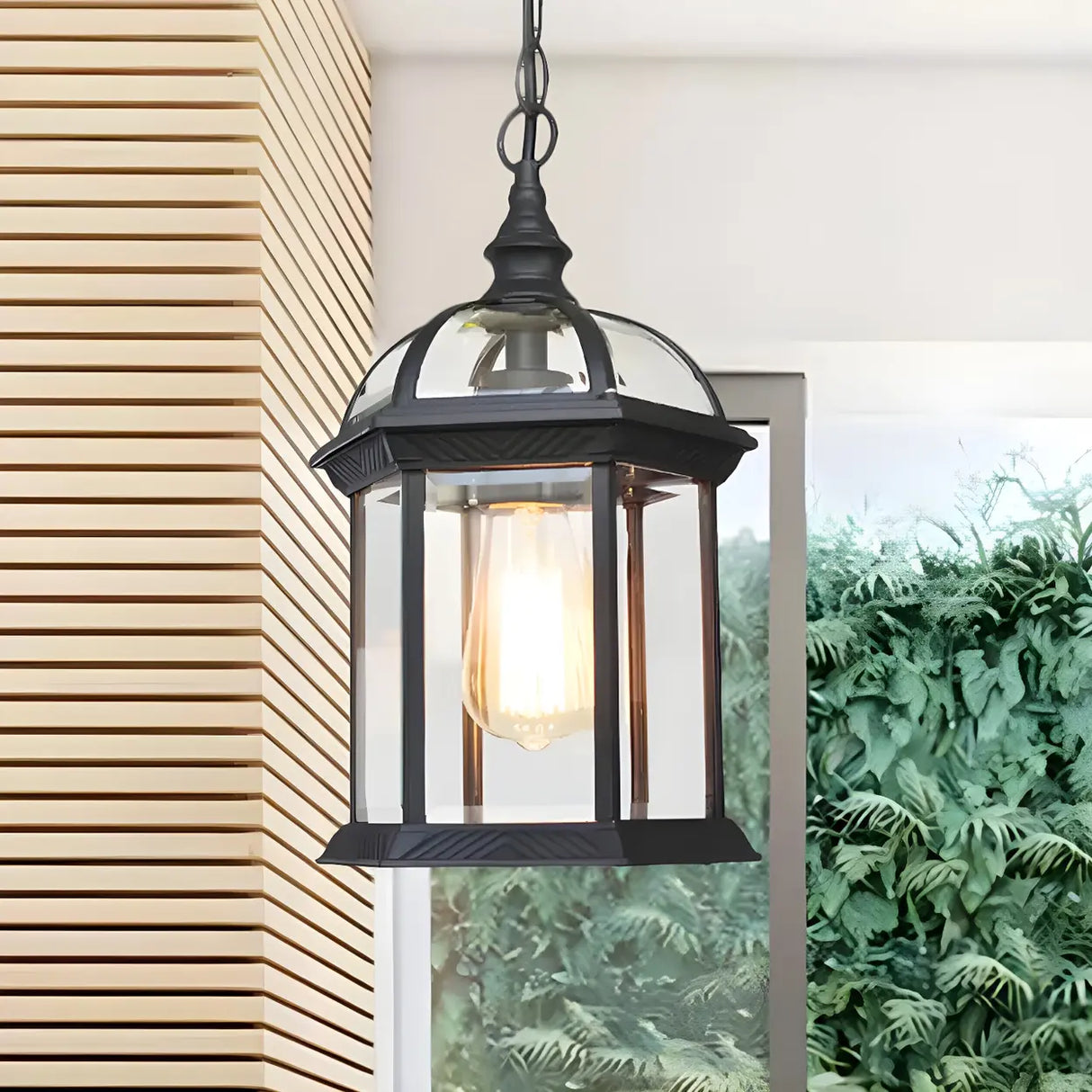 Vintage Lantern-Shaped Glass Outdoor Pendant Light Image - 13
