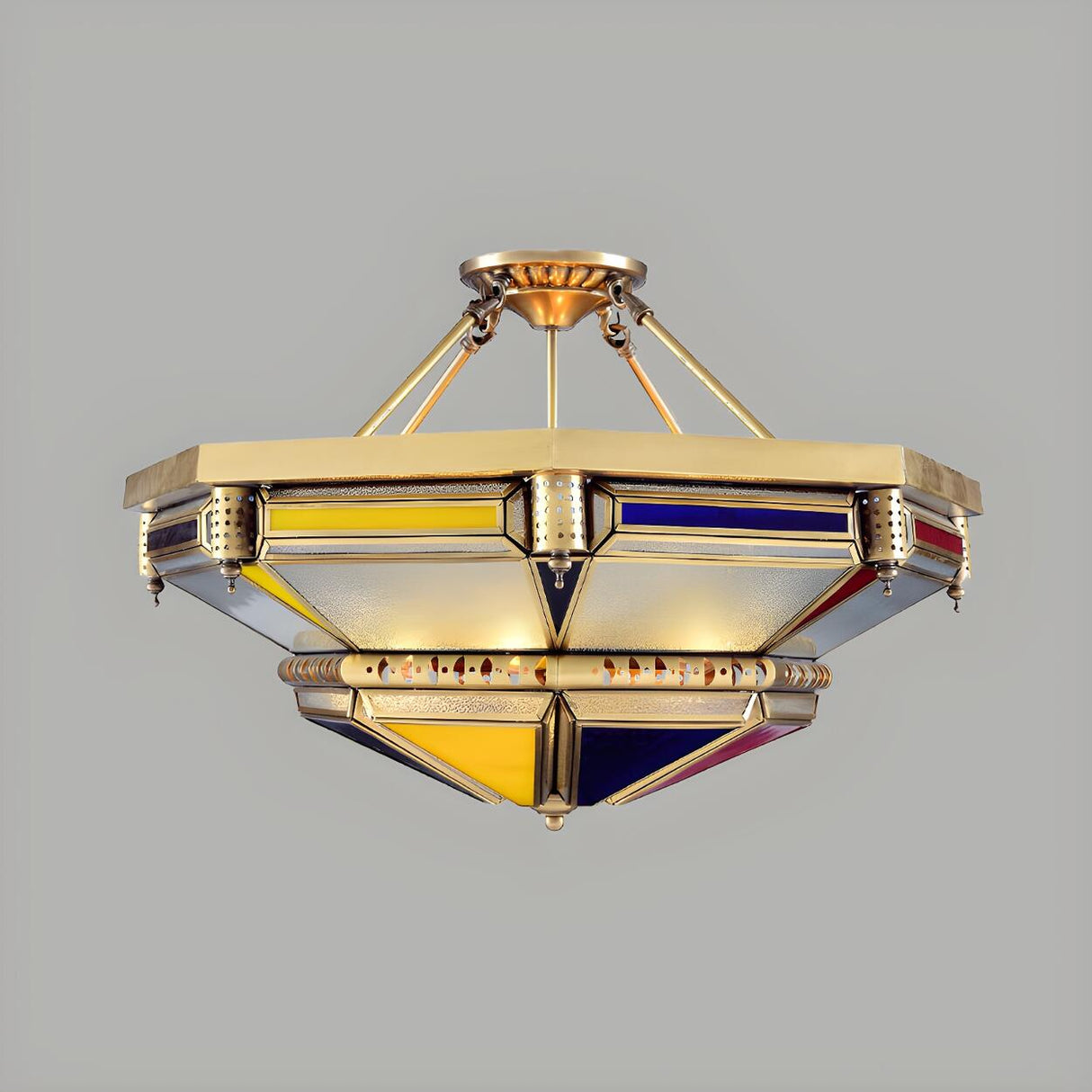 Vintage Large Tower Shape Brass Semi-Flush Mount Light Image - 1