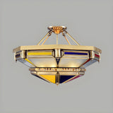 Vintage Large Tower Shape Brass Semi-Flush Mount Light Image - 1