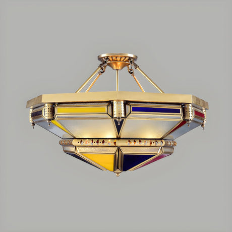 Vintage Large Tower Shape Brass Semi-Flush Mount Light Image - 1