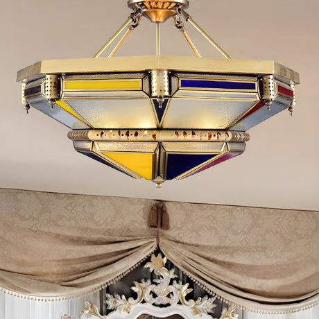 Vintage Large Tower Shape Brass Semi-Flush Mount Light Image - 2
