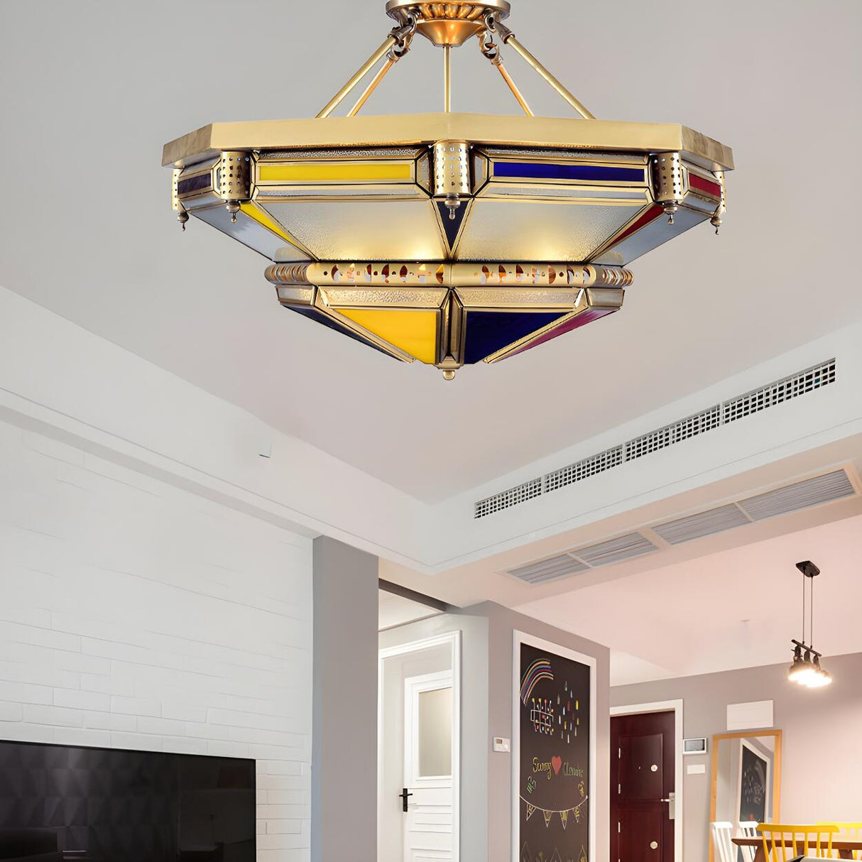 Vintage Large Tower Shape Brass Semi-Flush Mount Light Image - 3