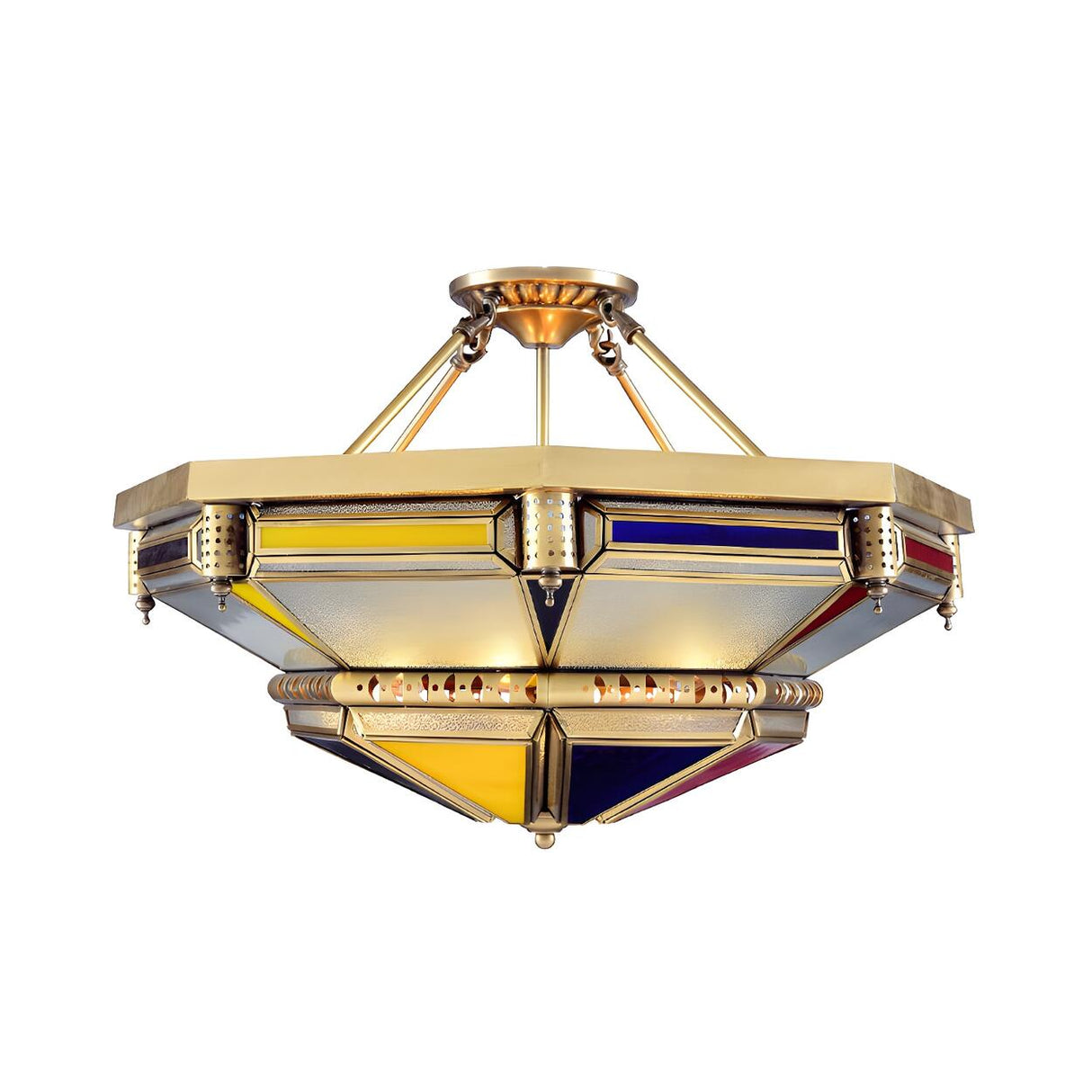 Vintage Large Tower Shape Brass Semi-Flush Mount Light Image - 4