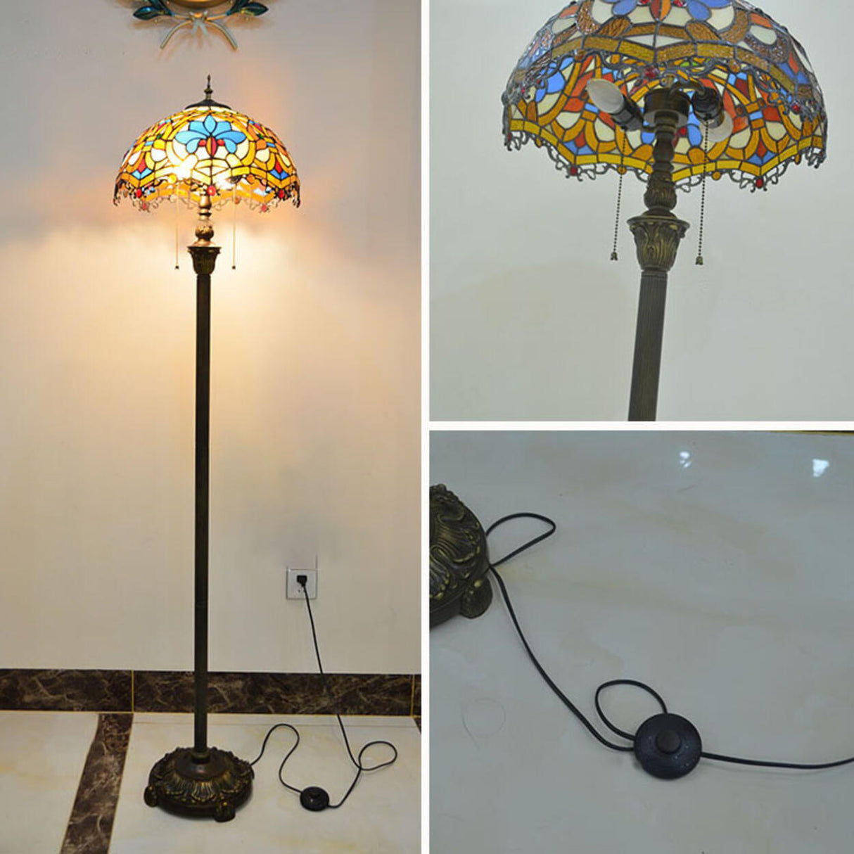 Vintage Modish Stained-Glass Dome Metal Floor Light Image - 13
