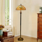 Vintage Modish Stained-Glass Dome Metal Floor Light Image - 14