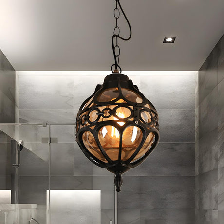 Vintage Moroccan Amber Glass Lantern Pendant Light Image - 1