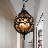 Vintage Moroccan Amber Glass Lantern Pendant Light Image - 2
