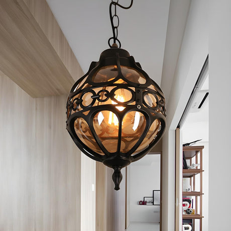 Vintage Moroccan Amber Glass Lantern Pendant Light Image - 2