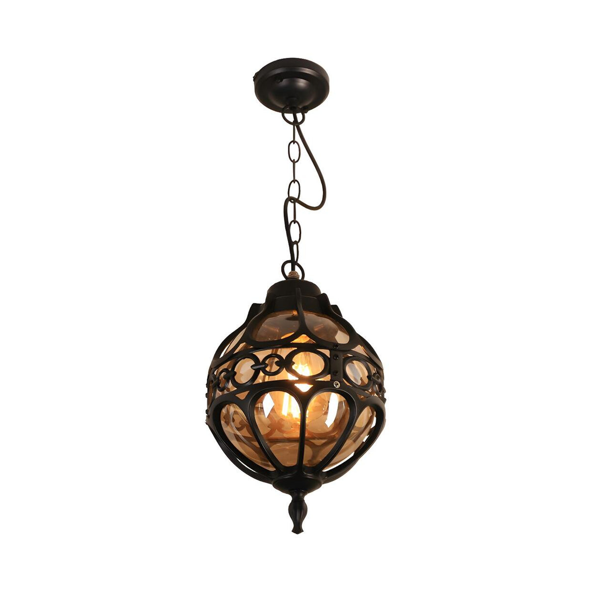 Vintage Moroccan Amber Glass Lantern Pendant Light Image - 3