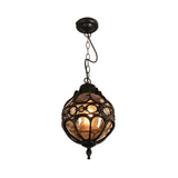 Vintage Moroccan Amber Glass Lantern Pendant Light Image - 3