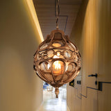 Vintage Moroccan Amber Glass Lantern Pendant Light Image - 4