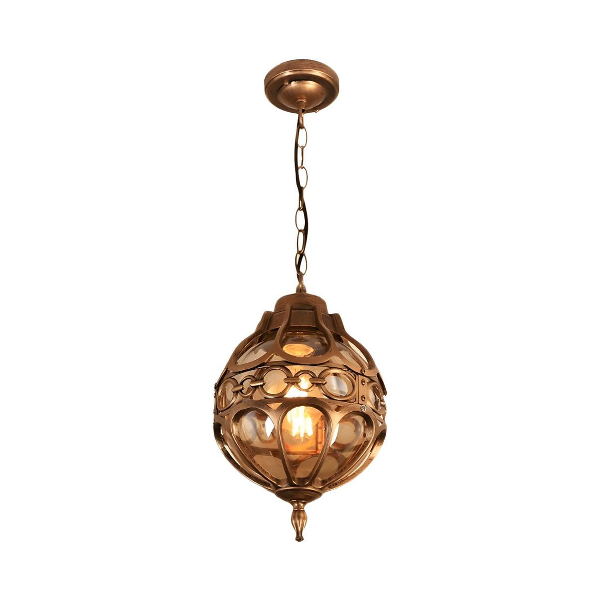 Vintage Moroccan Amber Glass Lantern Pendant Light Image - 6
