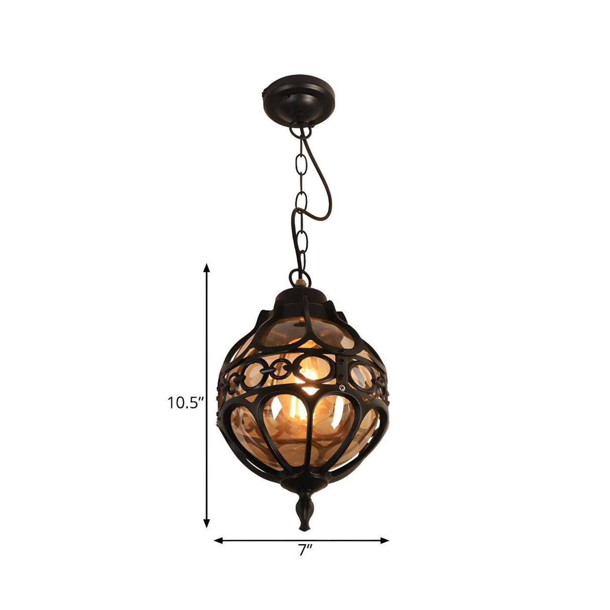 Vintage Moroccan Amber Glass Lantern Pendant Light Image - 9