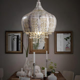 Vintage Moroccan Crystal Deco Dome Dining Room Pendant Light Image - 1