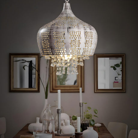 Vintage Moroccan Crystal Deco Dome Dining Room Pendant Light Image - 1