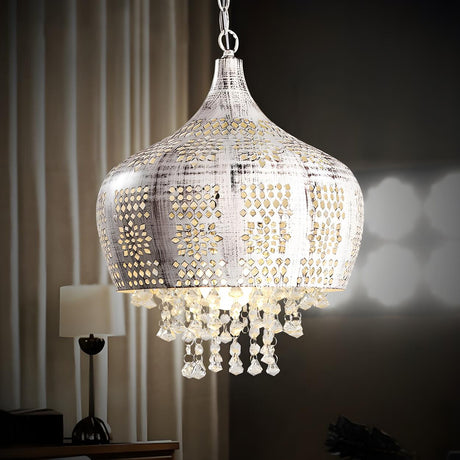 Vintage Moroccan Crystal Deco Dome Dining Room Pendant Light Image - 2
