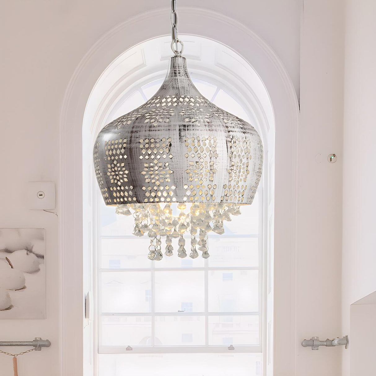 Vintage Moroccan Crystal Deco Dome Dining Room Pendant Light Image - 4