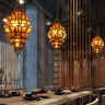 Vintage Moroccan Lantern Amber Glass Restaurant Chandelier Image - 2
