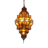 Vintage Moroccan Lantern Amber Glass Restaurant Chandelier Image - 4