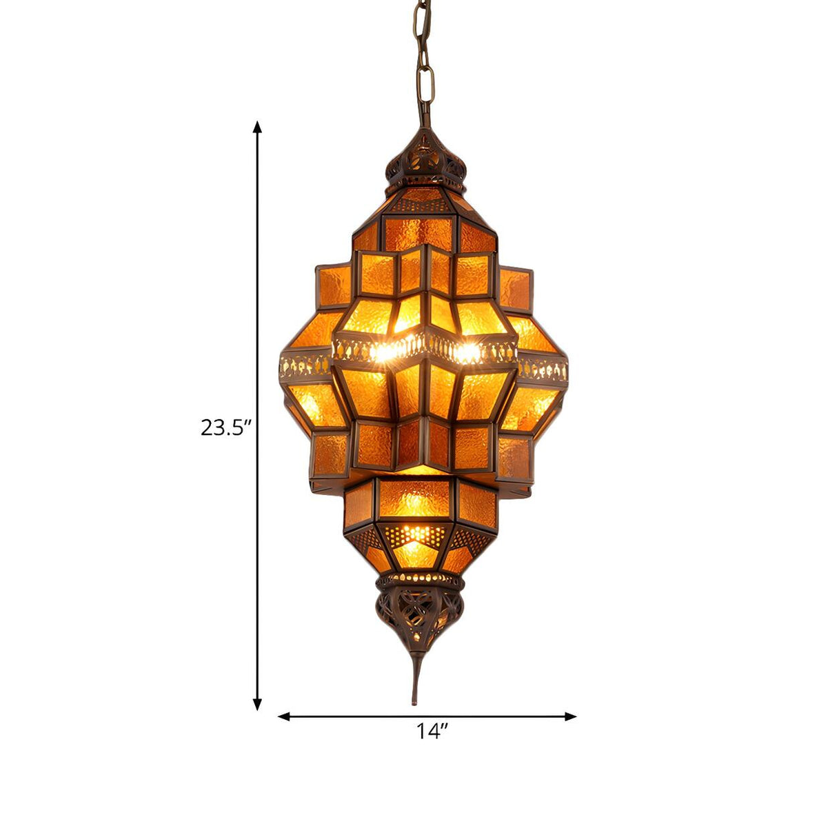 Vintage Moroccan Lantern Amber Glass Restaurant Chandelier 