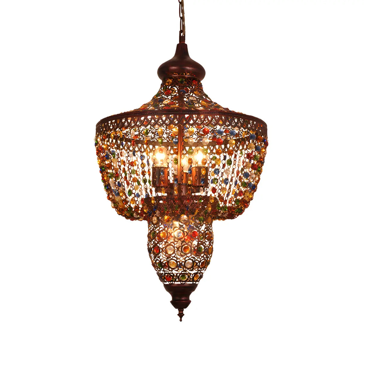 Vintage Moroccan Tiered Colorful Crystal Gem Chandelier Image - 3