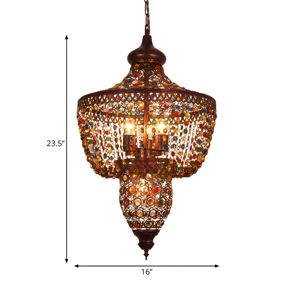 Vintage Moroccan Tiered Colorful Crystal Gem Chandelier 
