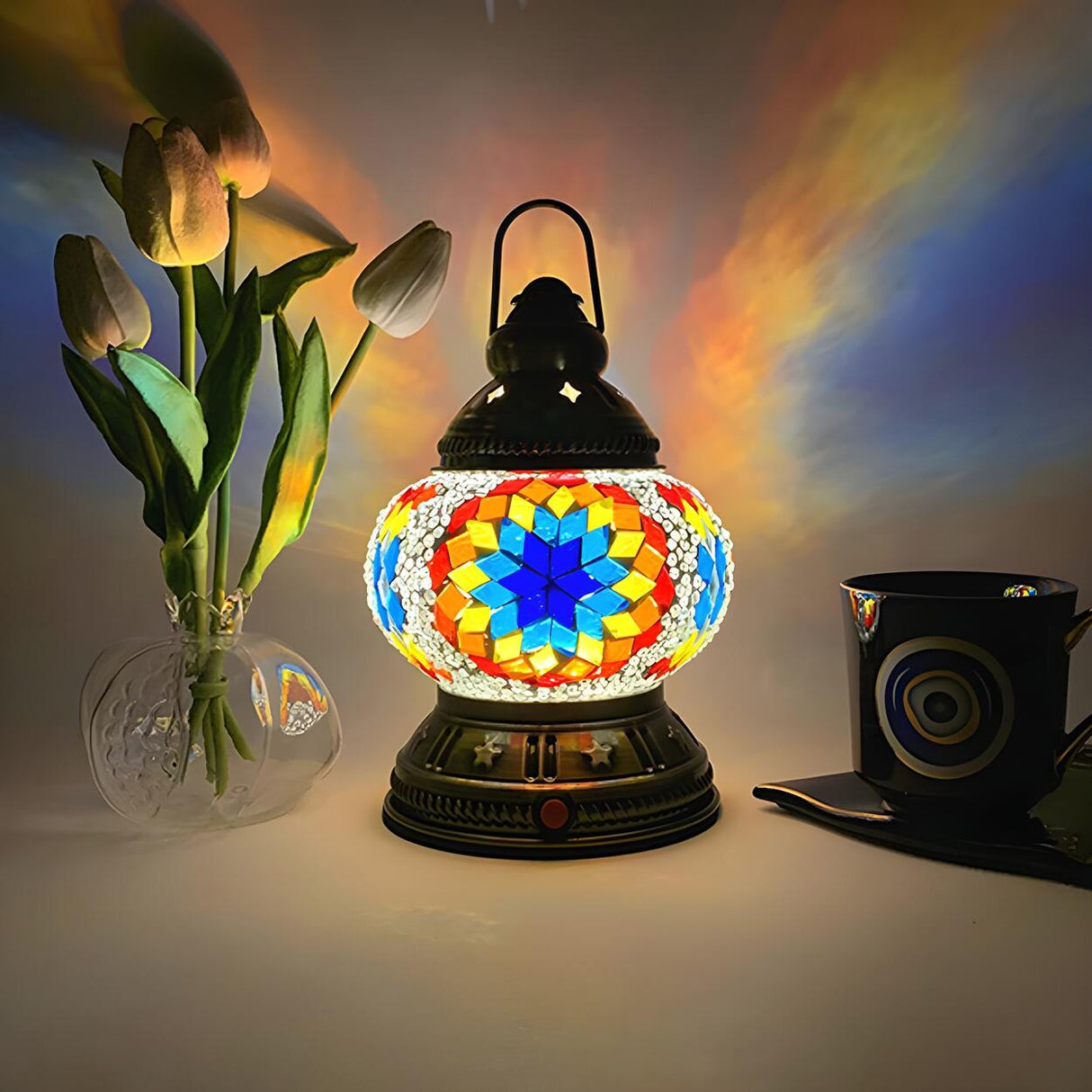 Vintage Moroccan Turkish Portable Glass Table Lamp Image - 10