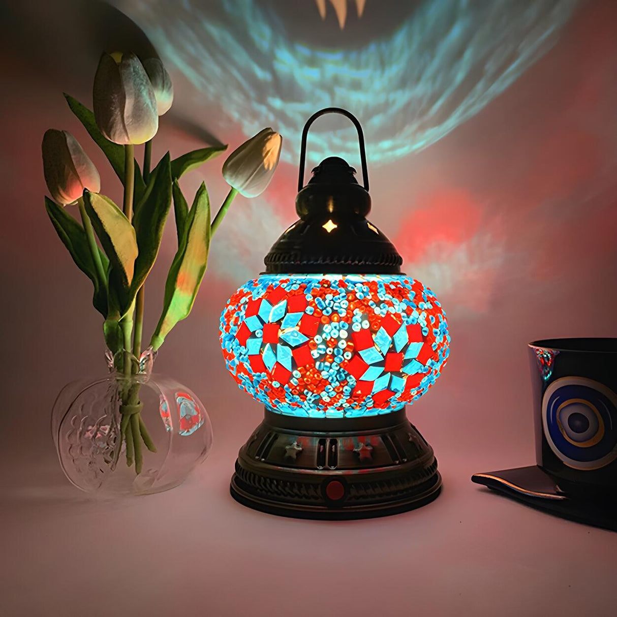 Vintage Moroccan Turkish Portable Glass Table Lamp Image - 11