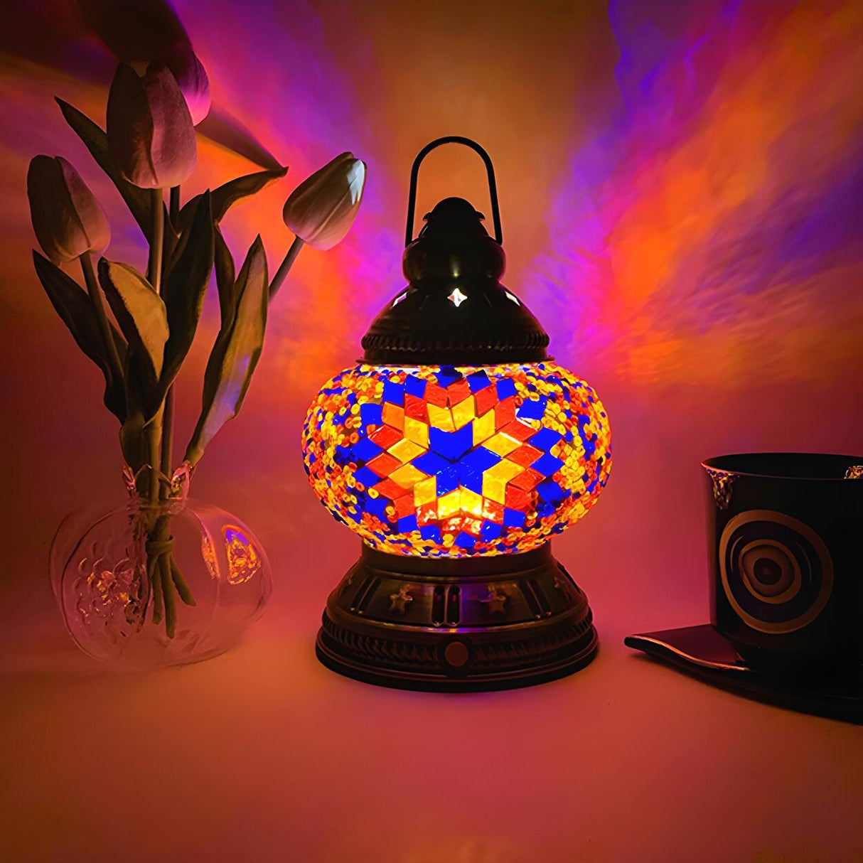 Vintage Moroccan Turkish Portable Glass Table Lamp Image - 12