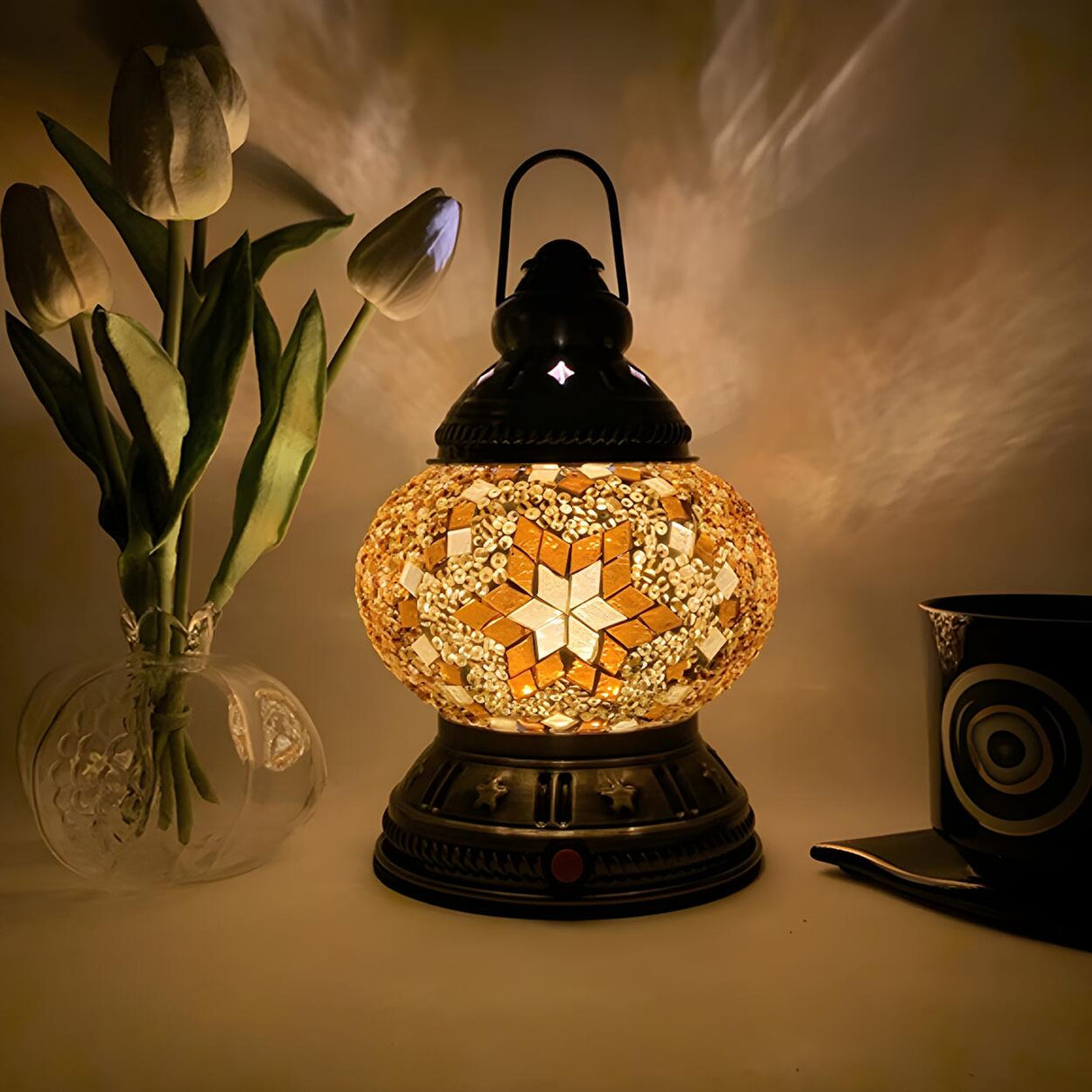 Vintage Moroccan Turkish Portable Glass Table Lamp Image - 14