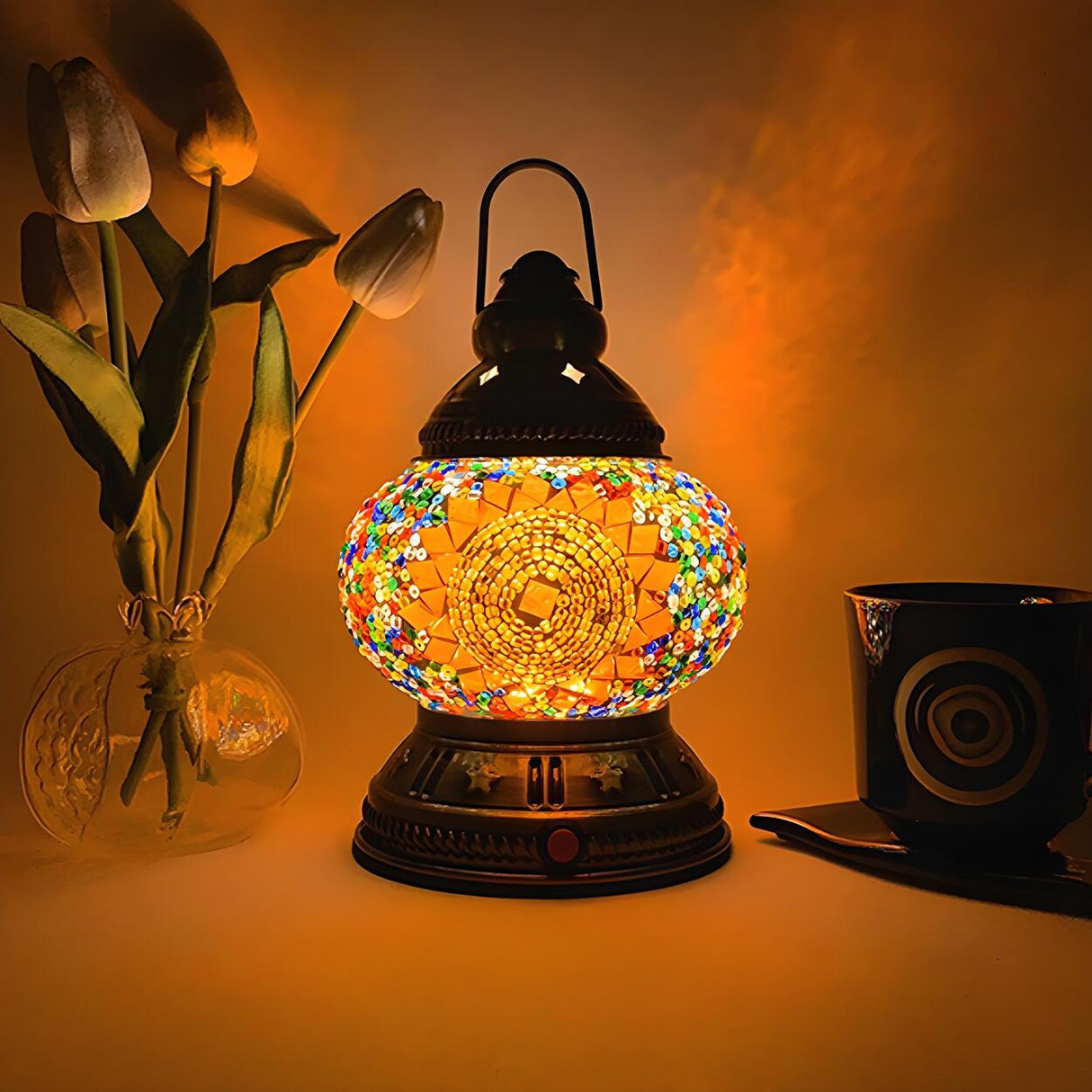 Vintage Moroccan Turkish Portable Glass Table Lamp Image - 18
