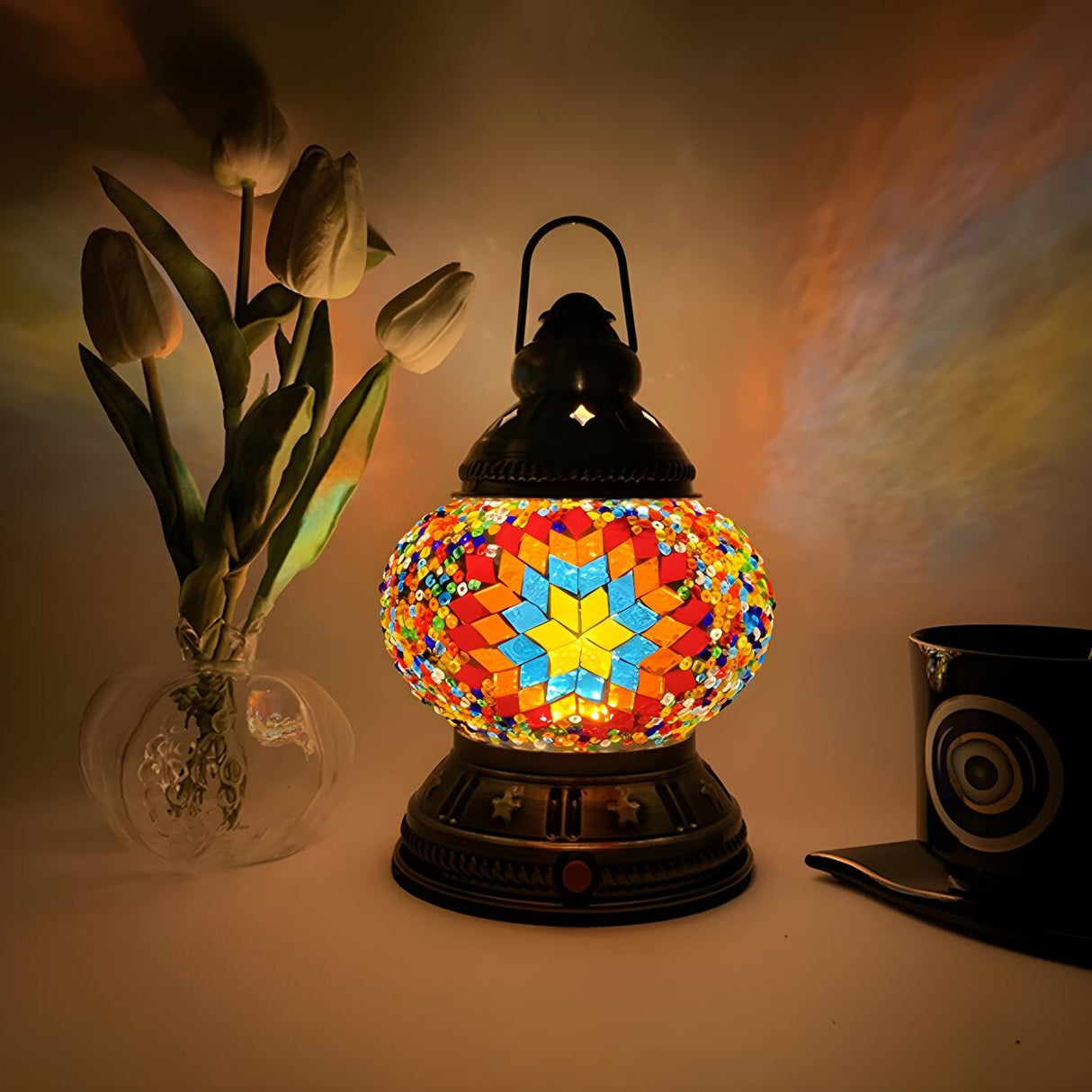 Vintage Moroccan Turkish Portable Glass Table Lamp Image - 3