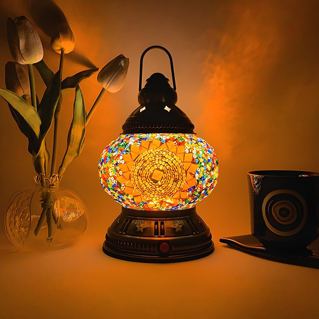 Vintage Moroccan Turkish Portable Glass Table Lamp Image - 4