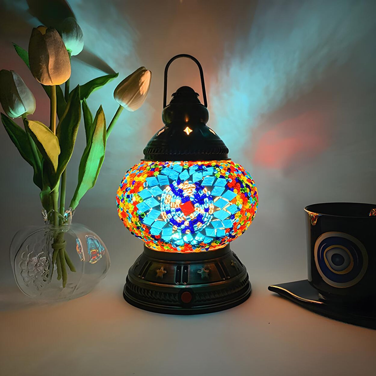 Vintage Moroccan Turkish Portable Glass Table Lamp Image - 5