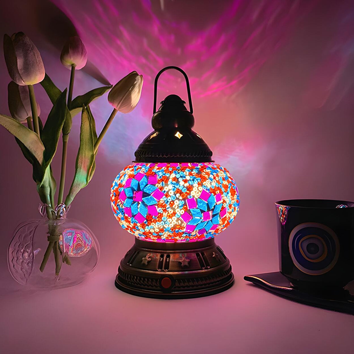 Vintage Moroccan Turkish Portable Glass Table Lamp Image - 7