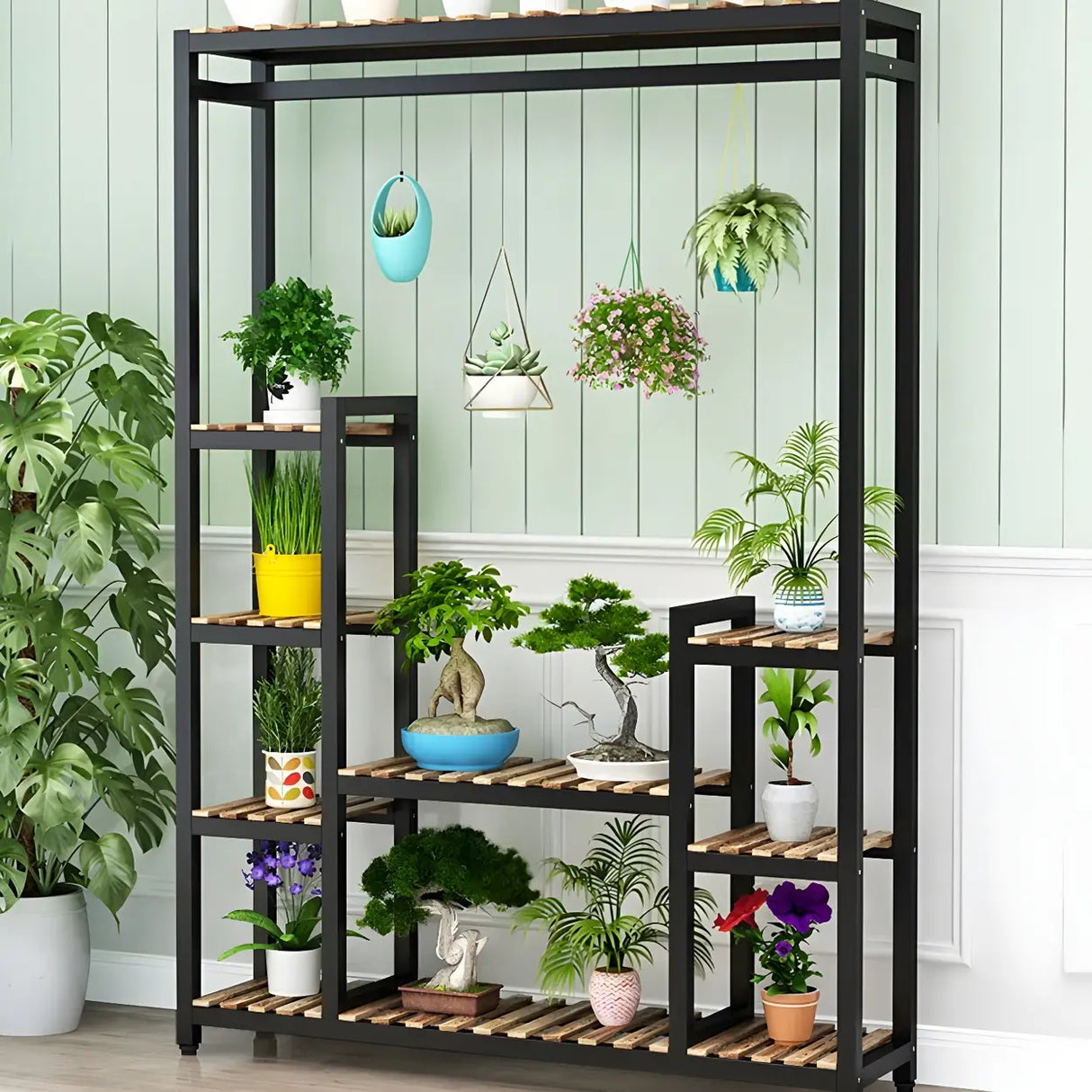 Vintage Multi-Tier Shelves Metal Black Plant Stand Image - 3