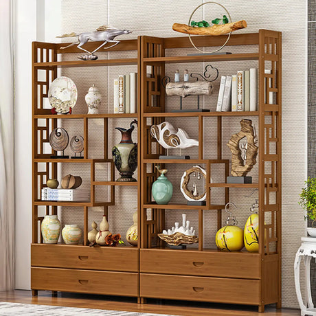 Vintage Natural Finish Open Bamboo Lattice Bookcase Image - 1